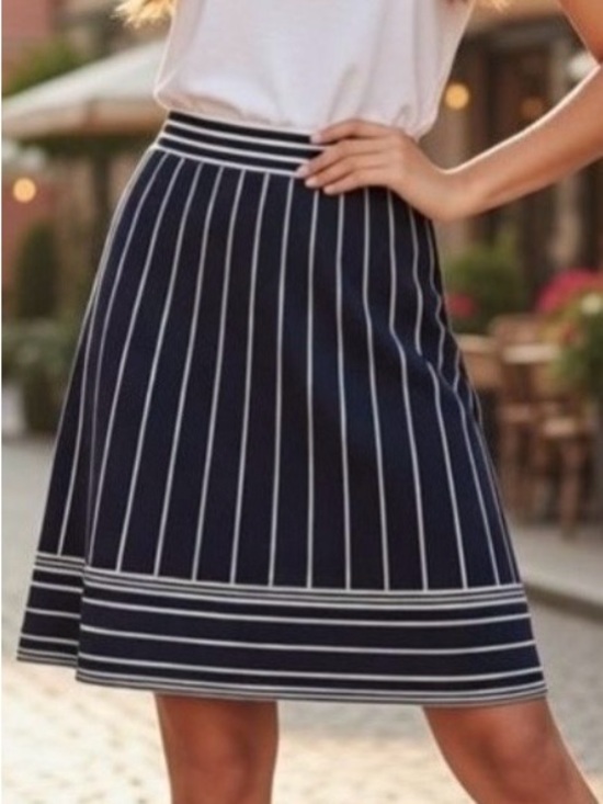 Ann Taylor Dresses & Skirts - Ann Taylor Navy and White Knit A-Line Skirt